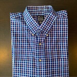 Jos A Banks Mens Sz XXL Dress Shirt Blue Check Traveler Collection